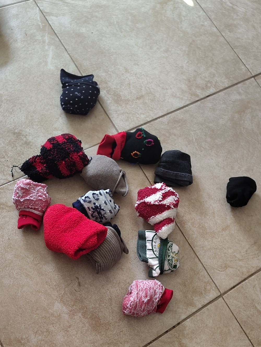 10 Christmas Assorted Cozy Socks - Red, Pink, Black, Gray, White Worn